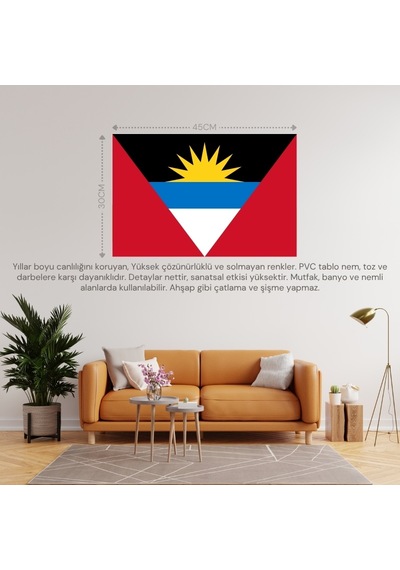 Antigua Ve Barbuda Ülke Bayrağı 45x30cm Duvar Tablosu Çerçevesiz Pvc Tablo