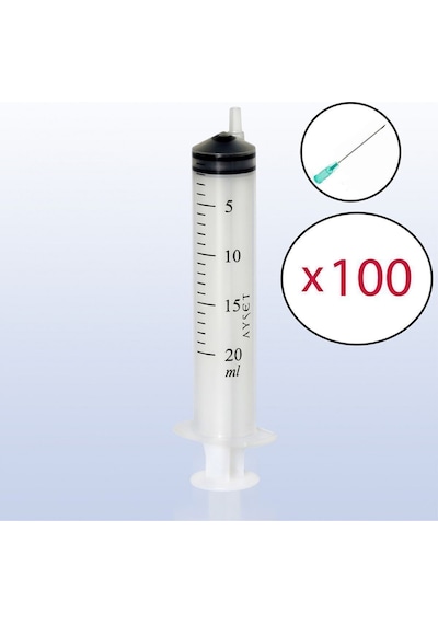20 Ml 100 Adet - Kutu Enjektör Yeşil İğneli, Steril 20 Cc Eksantrik Uçlu Şırınga 38mm 21g