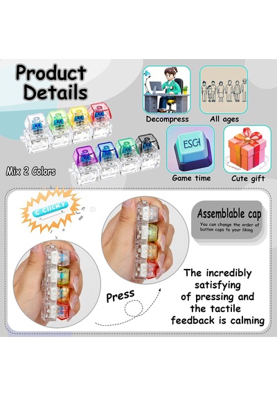 2 Adet Klavye Fidget Oyuncak, Klavye Fidget Anahtarlık 4'ü 1 Arada Klavye Dekompresyon Düğmesi Parmak Tıkırtı Oyuncaklar, Anahtarlık Düğmesi Giderici Fidget Hediyeler Rahatlama