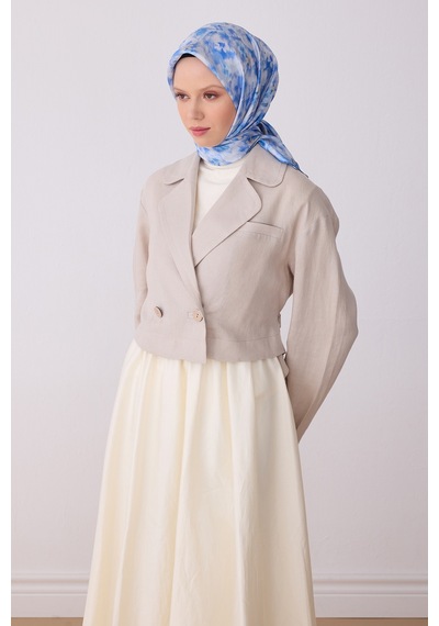Belli Çiçek Desen İpek Twill Eşarp - 2026 İlkbahar-yaz T 4319 Mavi