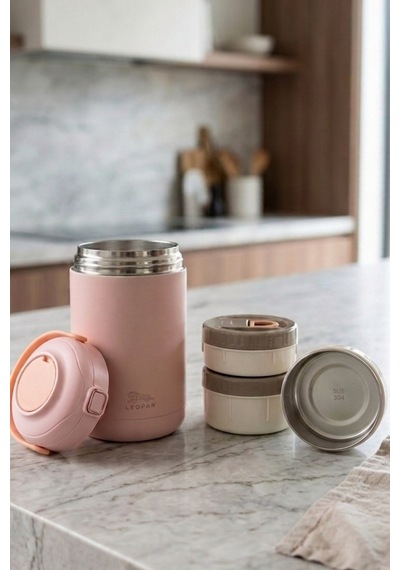 Cooker Leopar 2 Litre Kaşıklı Yemek Termosu Yk1412 Pembe