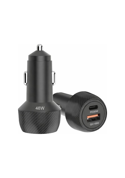 Polham 48w Süper Hızlı Type C Ve Usb Girişli Araç İçi Şarj Cihazı, Pd 30w + Qc 18w Çift Port 12v/24v 1 Adet