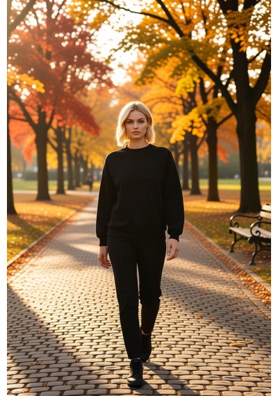 Benerly Kadın Bisiklet Yaka Reglan Kol Düz Örme Sweatshirt Fonksiyonel Da siyah