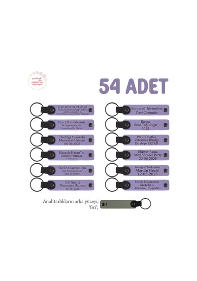 Anneler Günü İçin Kişiselleştirilmiş Anı Anahtarlık 54 Lü Set, Özel Etkinliklere, Mor Menekşe & Gri