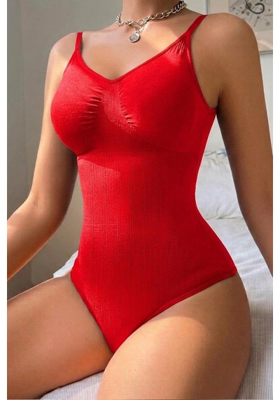 Fit Women 2 Beden Alt Tarafı Çıtçıtlı Zıbın Korse Seamless 9051 Kırmızı