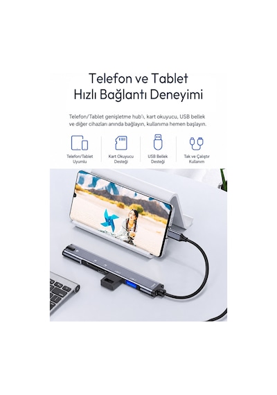 Type-c Çok Fonksiyonlu Hub Adaptör, Usb 2.0 Tf Sd Kart Okuyucu Ve 3.5mm Ses Girişli Otg Çevirici, Telefon Tablet Uyumlu, Klavye Mouse Usb Bellek İçin N806a