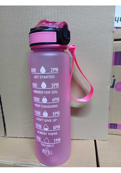 Mor Renkli Kilitli Sızdırmaz Kapaklı Pipetli Matara Kayışlı Ve Motivasyon Yazılı Matara 1 Litre Mor Diğer