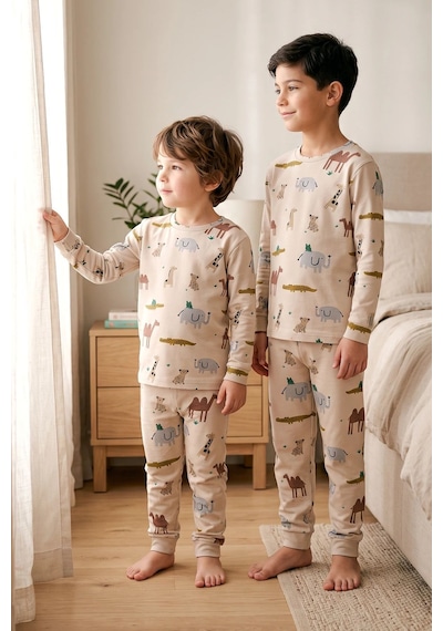 Zuzunga Erkek Çocuk %100 Pamuk Süprem Kumaş Uzun Kollu Mevsimlik Pijama Takımı Ekru Zuzunga Erkek Çocuk %100 Pamuk Süprem Kumaş Uzun Kollu Mevsimlik Pijama Takımı Ekru