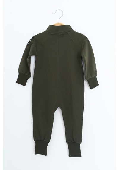 Toontoy Kids Toontoy Erkek Bebek Baskılı Dik Yaka Fermuarlı Reglan Kol Basic Tulum Haki