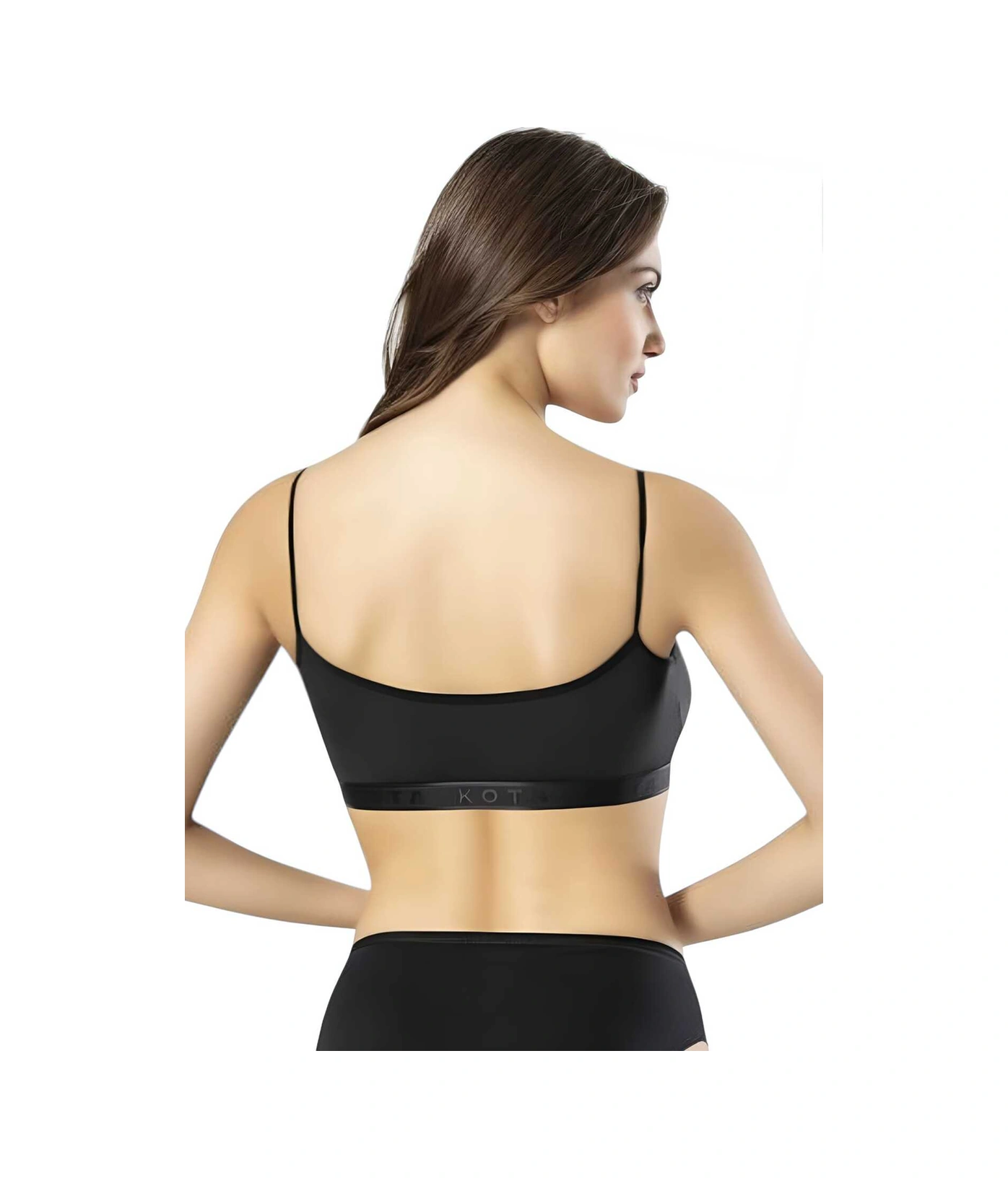 Tezzgelsin Kadın 6'lı İp Askılı Penye Kaşkorse Kumaş Pedli Crop Büstiyer Sütyen Siyah