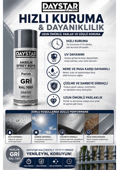 Parlak Gri Akrilik Sprey Boya Ral 7001 400 Ml Hızlı Kuruyan Yüksek Kapatıcılı Metal Ahşap Plastik Bo Çok Renkli Parlak Gri Akrilik Sprey Boya Ral 7001 400 Ml Hızlı Kuruyan Yüksek Kapatıcılı Metal Ahşap Plastik Bo Çok Renkli