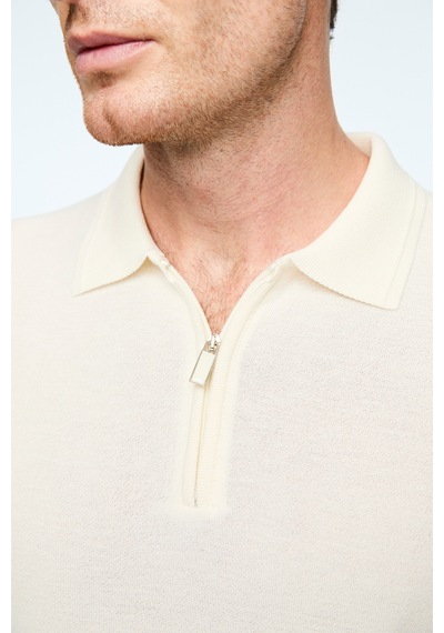 Morven Erkek Ekru Trend Polo Yaka Rayon Triko T-shirt 26ys018019454 Ekru