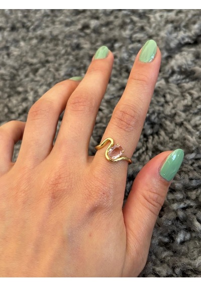 Pembe Taşlı Gold Yüzük Çok Renli