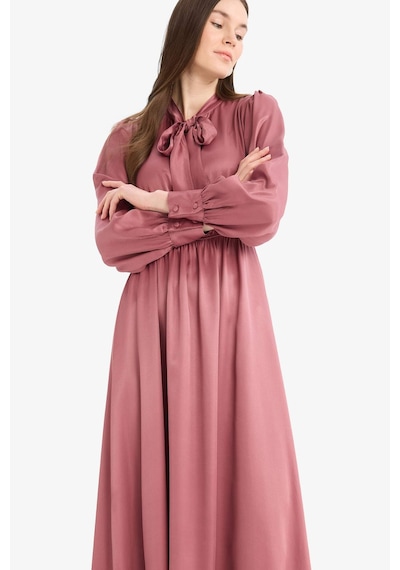 Defacto 	Regular Fit Fiyonk Yaka Saten Uzun Kollu Midi Elbise F0819AX25SP Bordo