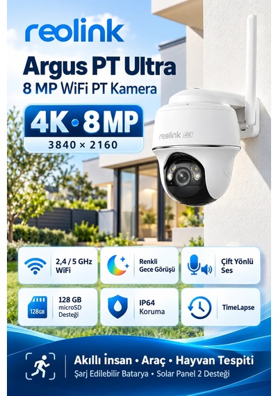 Reolink Argus Pt Ultra 8mp 4k Uhd Bataryalı Pan & Tilt Wi-fi Kamera