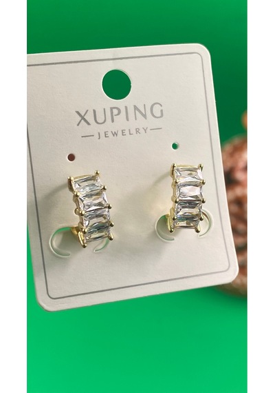 Xuping 14k Altın Renginde Zirkon Taşlı Halka Model Çelik Kadın Küpe Gold