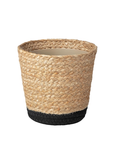 Rattan Saksı, Bej-siyah, 15 Cm, İç Mekan