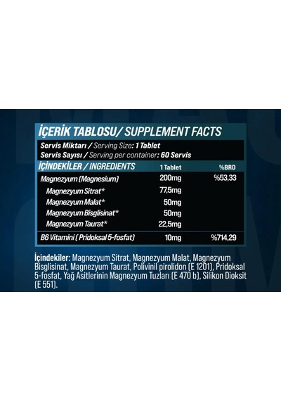 Grimsupps Magnesium Complex 4 - Citrate , Bisglycinate , Taurat , Malate B6 Vitamin 60 Tablet