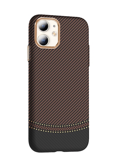 Apple iPhone Uyumlu 11 Kılıf M-safe Şarj Özellikli Karbon Fiber Görünümlü Gros Kılıf Gold - Siyah