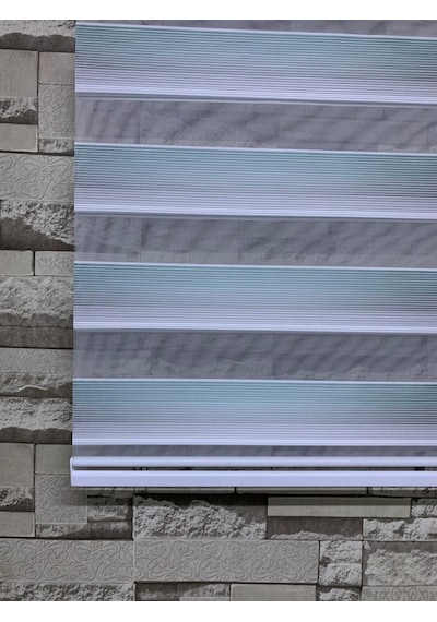 Yeşil Gri Mini Plise Zebra Perde Tüm Ölçülerde