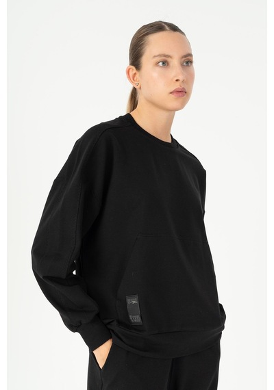 Maraton Oversize Kadın Bisiklet Yaka Siyah Sweatshirt Siyah