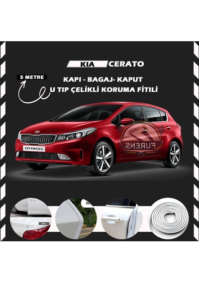 Kia Cerato Oto Araç Kapı Koruma Fitili 5 Metre Parlak Beyaz Renk
