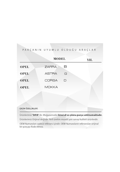Opel Astra H, Corsa D, Zafira B, Mokka için İç Tavan Aydınlatma L