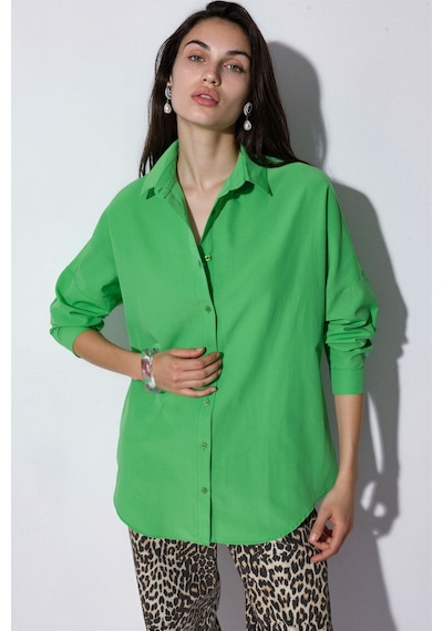 Hiccup Bdart Oversize Uzun Kollu Poplin Gömlek Yeşil 05