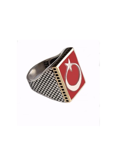 Omar Silver Büyük Boy Ayyıldız Motifli 925 Ayar Gümüş Erkek Yüzük