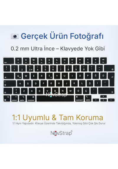 Novstrap Apple MacBook Pro 16 İnç M5 Pro M5 Max A3428 A3429 İle Uyumlu Türkçe Q Siyah Klavye Koruyucu Kılıf