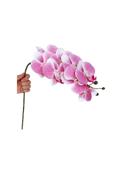4lü Set Yapay Çiçek Pembe Açık Islak Orkide Ve 2 Adet Orkide Yaprağı Gerçeksi Doku Uzun Dal 90cm