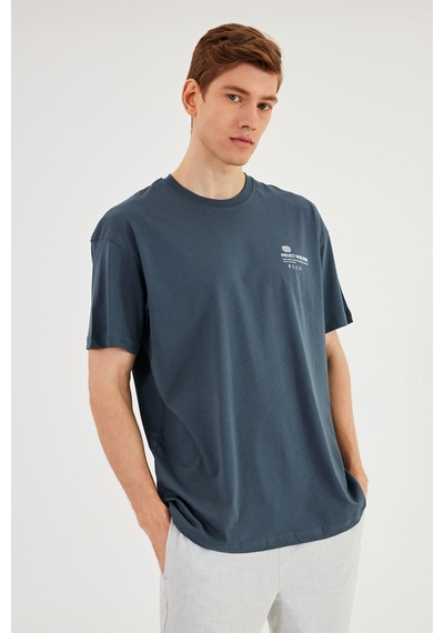 Leo Erkek Oversize Tshirt %100 Pamuk Bisiklet Yaka Baskı Detaylı Basic Tişört Mtlce78 Füme