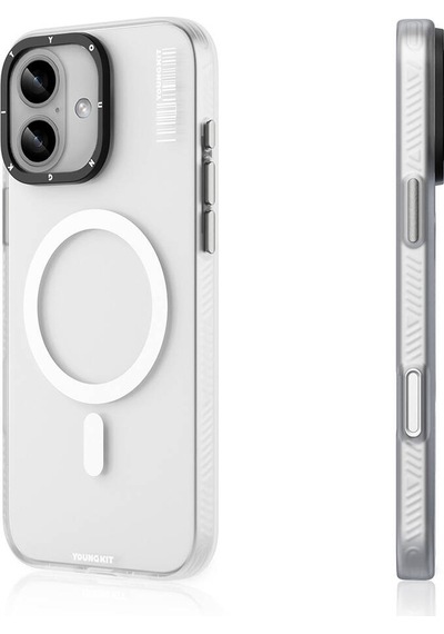 Apple Uyumlu iPhone 16 Uyumlu Kılıf Magsafe Şarj Özellikli Youngkit Hidden Sand Serisi Kapak Beyaz