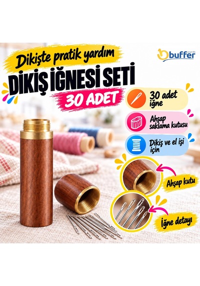 Ergonomik Ahşap Kutulu 30 Parça Dikiş İğnesi Seti