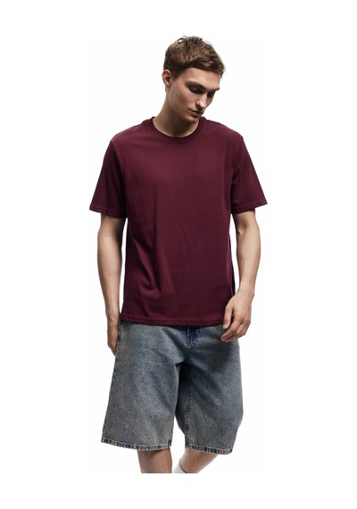 Koton Bisiklet Yaka Regular Fit Pamuklu Kısa Kollu Tişört Bordo 6wam10085hk Bordo