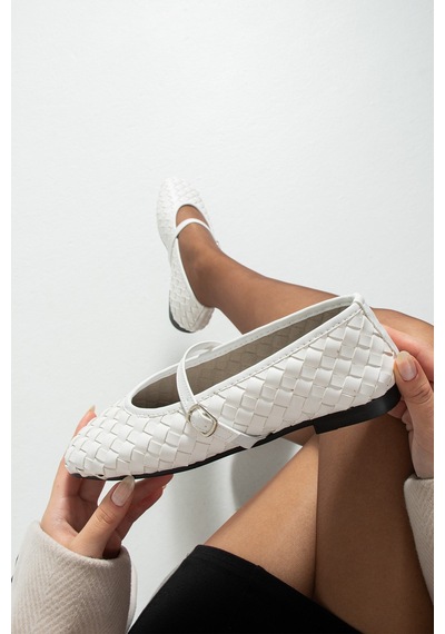 Dabab Shoes Elvıa Beyaz Kadın Örgü Dokulu Bilekten Bantlı Tokalı Mary Jane Düz Ayakkabı Babet Dabab Shoes Elvıa Beyaz Kadın Örgü Dokulu Bilekten Bantlı Tokalı Mary Jane Düz Ayakkabı Babet