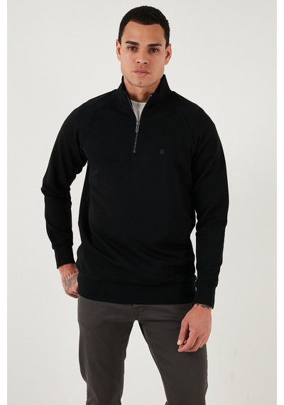 Buratti Pamuklu Relaxed Fit Yarım Fermuarlı Dik Yaka Erkek Sweat 5901232 Siyah