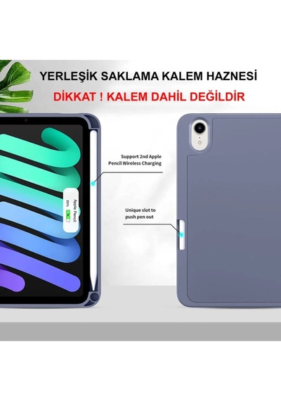 Apple Uyumlu iPad Mini 7 A17 Pro Kılıf Uyku Modlu Smart Pen Slot Charging Case Kapaklı Kılıf Apple Uyumlu iPad Mini 7 A17 Pro Kılıf Uyku Modlu Smart Pen Slot Charging Case Kapaklı Kılıf