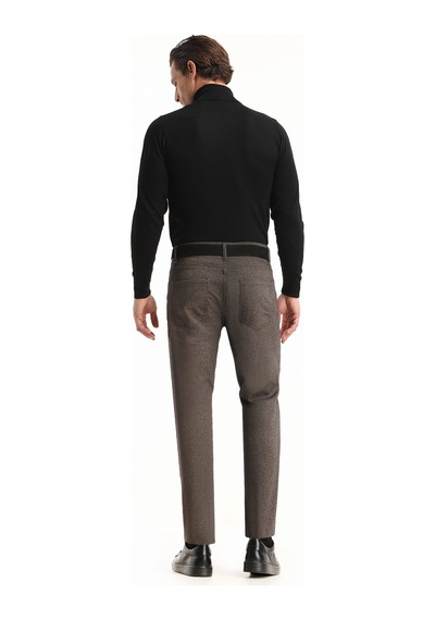 Ramsey Kahverengi Düz Dokuma Slim Fit Casual Pamuk Karışımlı Pantolon