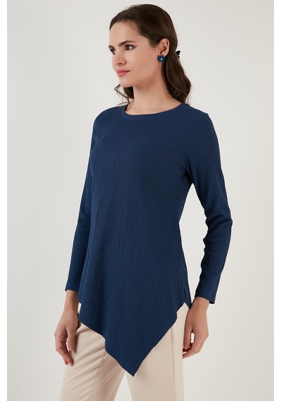 Lela Bisiklet Yaka Esnek Dokulu Asimetrik Bayan Bluz 5864971 Indigo