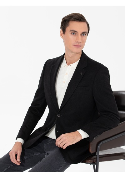 Cacharel Siyah Slim Fit Kaşmir Ceket