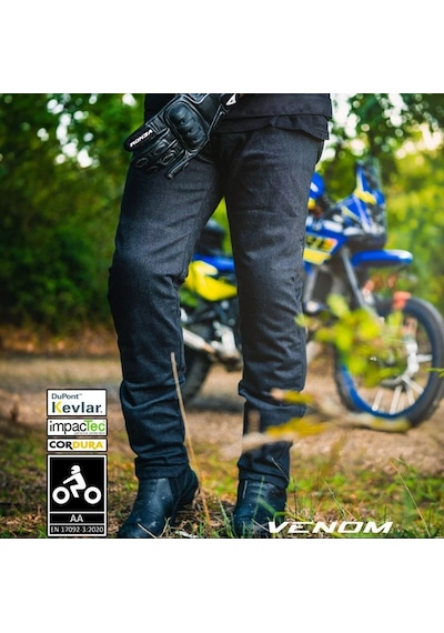 Venom Nova Pro Cordura Kevlar Motosiklet Pantolonu Siyah Korumalı Motorcu Kot Pantolon