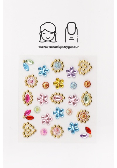 Çok Renkli Çiçek Temalı Yüz Ve Tırnak Sticker
