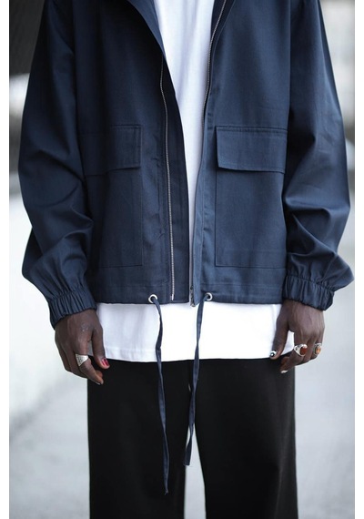 Oversize Gabardin Kumaş Astarsız Torba Cepli Dik Yaka Fermuar Kapamalı Baharlık Mont 001