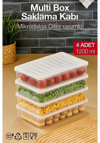 Multi Box 4 Lü Set Saklama Kabı Seti - Dondurucu & Mikrodalga Uyumlu Krem