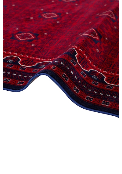 Leiva Home Otantik Afgan Etnik Desenli Kadife Bambu Kaymaz Yıkanabilir İpeksi Yumuşak Saçaklı Salon Halısı Red/bordo