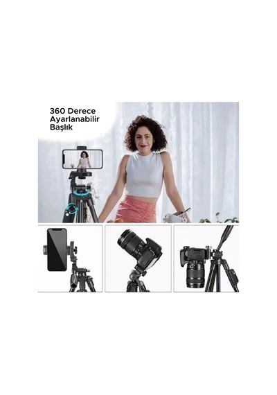 360 Derece Ayarlanabilir 1.36 Metre Kumandalı Telefon Kamera Uyumlu Sabitleyici Tripod