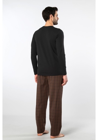 Cacharel Erkek Poplin O Yaka Uzun Kollu Pijama Takım 2239/kahve 1 Lacivert
