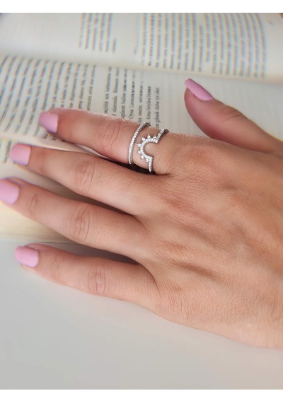 Güneş İki Sıralı Taşlı Model Ayarlanabilir Silver Gümüş Renkli Yüzük Silver