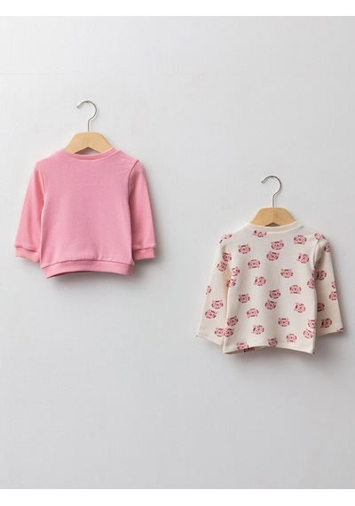 LC Waikiki Lcw Baby Pembe Bisiklet Yaka Uzun Kollu Kız Bebek Sweatshirt 2'li Pınk
